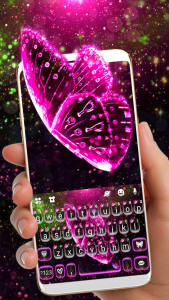 اسکرین شات برنامه Glitter Pink Butterfly Keyboard Theme 1
