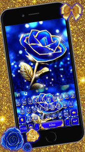 اسکرین شات برنامه Gold Blue Rose Crystal Keyboard Theme 1
