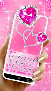 اسکرین شات برنامه Pink Diamond Hearts Keyboard Theme 1