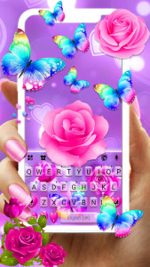 اسکرین شات برنامه Pink Rose Butterfly Keyboard Background 1