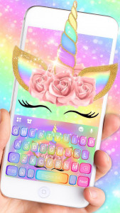 اسکرین شات برنامه Rainbow Pink Rose Unicorn Keyb 1