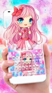 اسکرین شات برنامه Watercolor Cute Girl Keyboard Theme 1