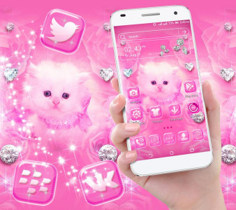 اسکرین شات 3 برنامه Cute Pink Cat Launcher Theme