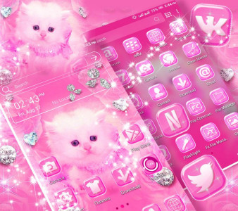 اسکرین شات 4 برنامه Cute Pink Cat Launcher Theme