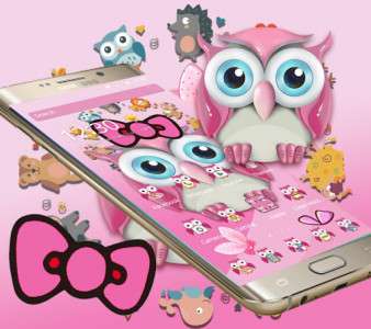 اسکرین شات برنامه Pink Owl Lovely Cartoon Mobile Theme 2