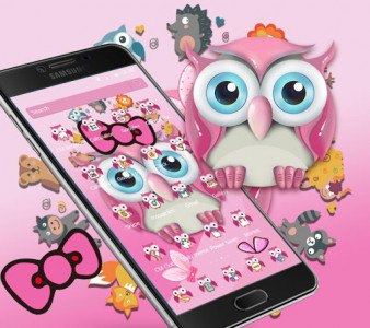 اسکرین شات برنامه Pink Owl Lovely Cartoon Mobile Theme 4