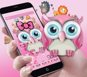 اسکرین شات برنامه Pink Owl Lovely Cartoon Mobile Theme 1
