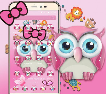 اسکرین شات برنامه Pink Owl Lovely Cartoon Mobile Theme 3