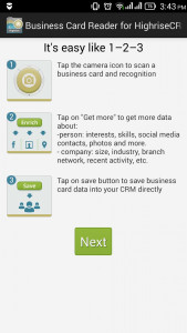 اسکرین شات برنامه Business Card Reader for Highrise CRM 1