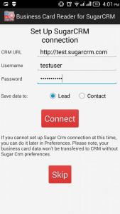اسکرین شات برنامه Business Card Reader for SugarCRM 1