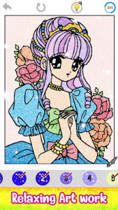 اسکرین شات برنامه Anime Princess Color by Number: Glitter Paint Book 4