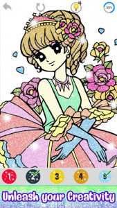 اسکرین شات برنامه Anime Princess Color by Number: Glitter Paint Book 7