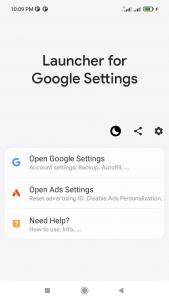 اسکرین شات برنامه Launcher for Google Settings and My Account 1