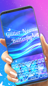 اسکرین شات برنامه Glitter neon butterfly keyboard theme 1