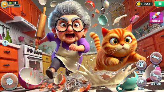 اسکرین شات برنامه Bad Cat Chaos: Prank Gran Sim 1