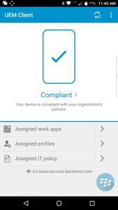 اسکرین شات 1 برنامه BlackBerry UEM Client