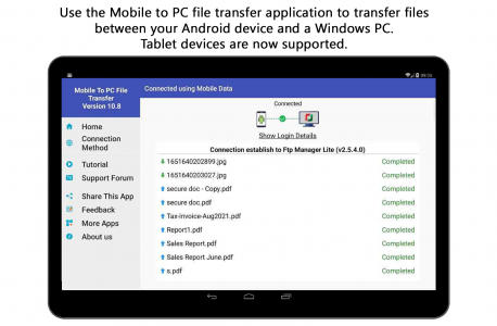 اسکرین شات برنامه Mobile to PC File Transfer 3
