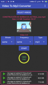 اسکرین شات برنامه Video to mp3, mp2, aac or wav. Batch converter 4