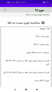 اسکرین شات 4 برنامه ‏محاسبه تورم نسبت به طلا