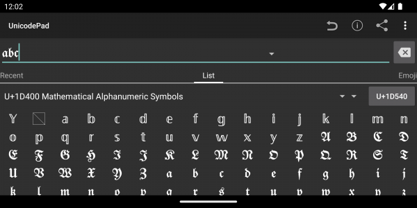 اسکرین شات برنامه Unicode Pad 4