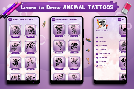 اسکرین شات برنامه Learn to Draw Animal Tattoos 4