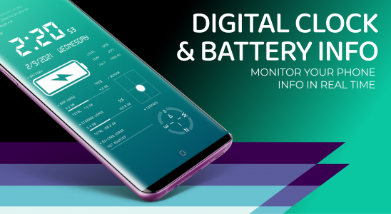 اسکرین شات 1 برنامه Digital Clock & Battery Charge