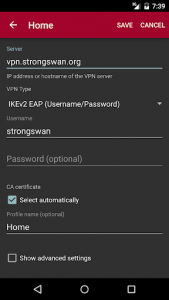 اسکرین شات برنامه strongSwan VPN Client 2