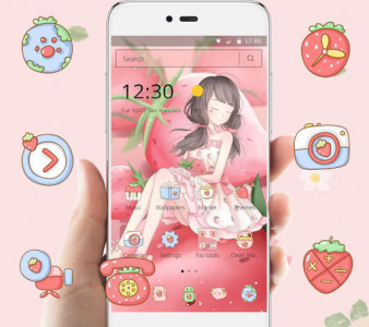 اسکرین شات برنامه Pink Strawberry Girl Theme & Lock Screen 2