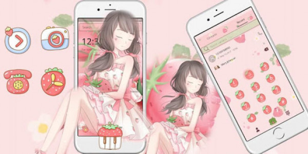اسکرین شات برنامه Pink Strawberry Girl Theme & Lock Screen 4