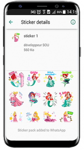 اسکرین شات برنامه Cute princess stickers for whatsapp 1