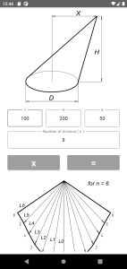 اسکرین شات برنامه Flat pattern cone calculator 2