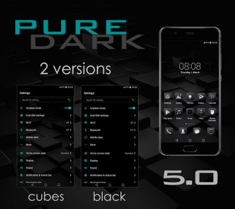 اسکرین شات برنامه Pure Dark 5.0 EMUI 5/8/9 Theme 1