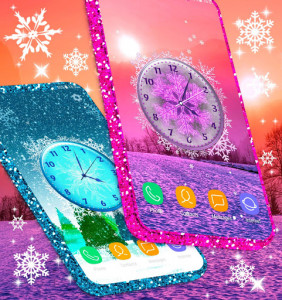 اسکرین شات برنامه Winter Analog Clock ❄️ Frozen Snow Live Wallpaper 5