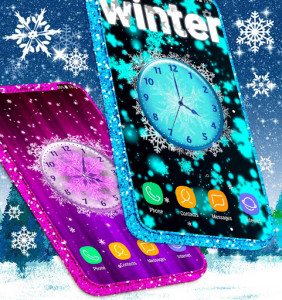 اسکرین شات برنامه Winter Analog Clock ❄️ Frozen Snow Live Wallpaper 2